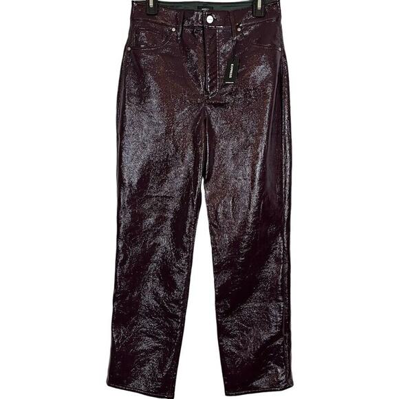 Express Modern Straight Super High Rise Womens 6 S Shiny Plum Pants NWT $108 - Picture 1 of 16